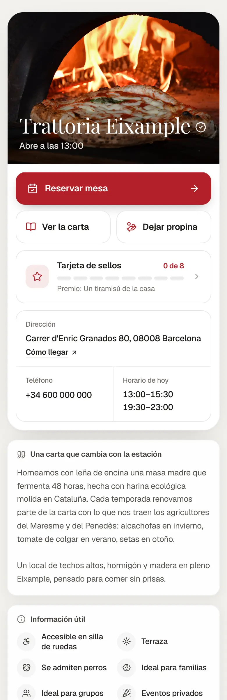 Página de Trattoria Eixample en un móvil